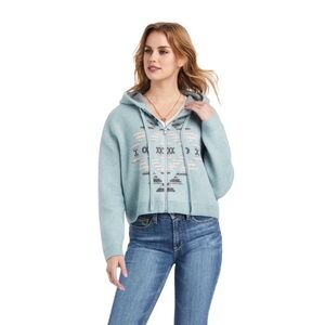 ARIAT AGAVE GARDEN PLUSH KNIT ZIP
UP CROPPED SWEATER ARCTIC BLUE
WOMENS SZ SMALL